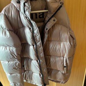 Aritzia Metallic Beige/Rose Puffer Jacket